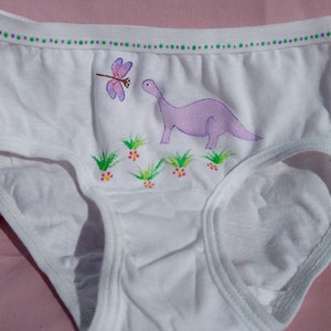 DINOSAUR UNDERWEAR, girls panties, purple, hand painted image 1