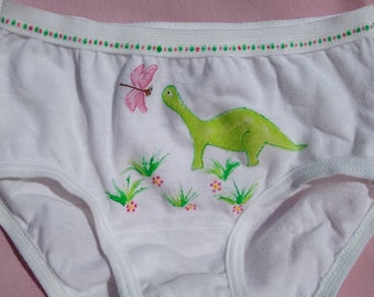 Green Dinosaur Panties(girls sizes) hand painted