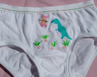 T-rex Dinosaur Panties (girls size Xsmall, Small, Medium) teal blue