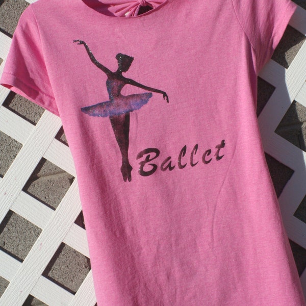 Ballet Dancer fitted Tshirt, Pink, Altered, shredded, junior size large