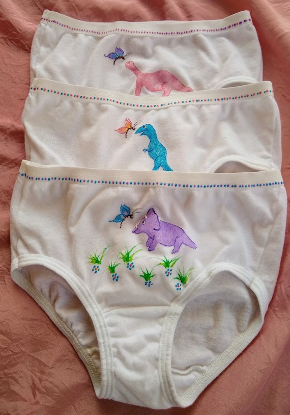 3 Pack Assorted Sparkly Dinosaur Panties girls Size 4 and 6 Hand Painted 