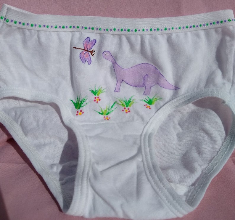 DINOSAUR UNDERWEAR, girls panties, purple, hand painted image 1