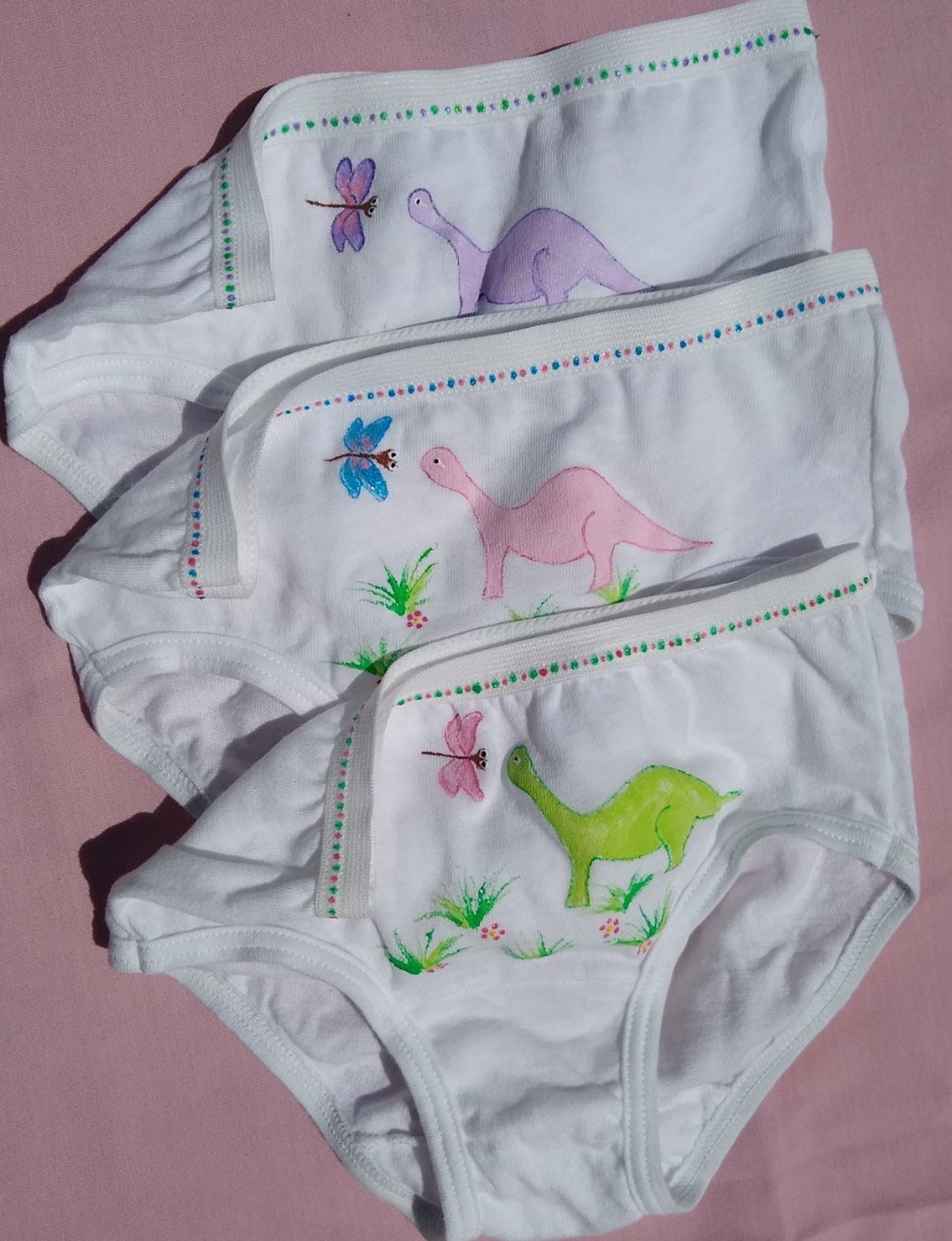 3 Pack Dinosaur Panties girls Size 4,6,8 Hand Painted Etsy