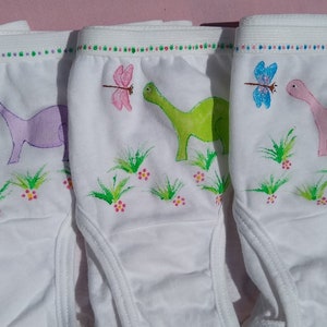 DINOSAUR UNDERWEAR, girls panties, purple, hand painted image 5