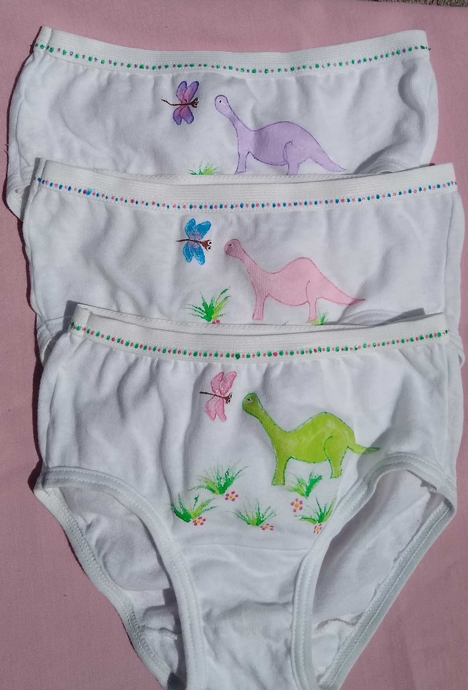3 Pack Dinosaur Panties girls Size 4,6,8 Hand Painted Etsy