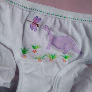 DINOSAUR UNDERWEAR, girls panties, purple, hand painted image 3