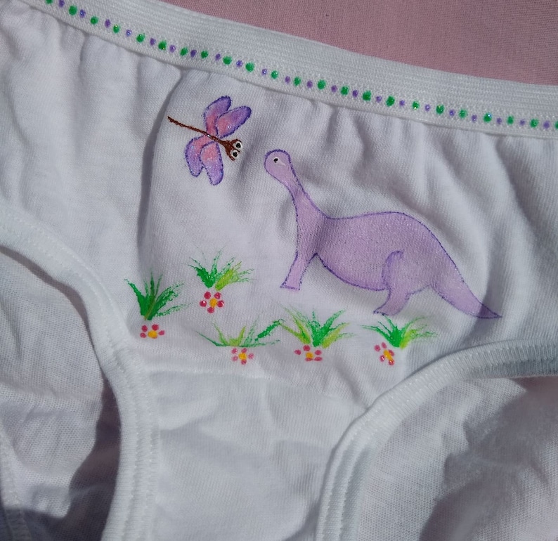 DINOSAUR UNDERWEAR, girls panties, purple, hand painted image 3