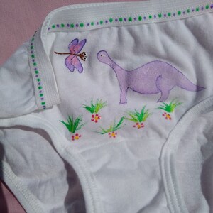 DINOSAUR UNDERWEAR, girls panties, purple, hand painted image 2