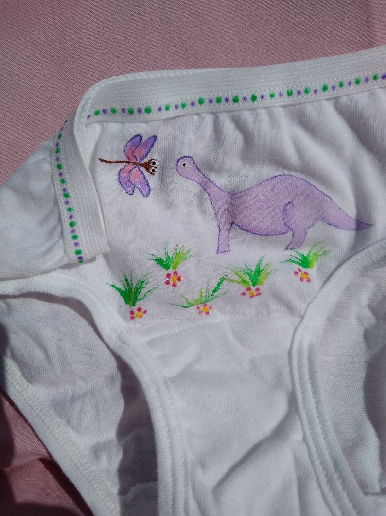 DINOSAUR UNDERWEAR, girls panties, purple, hand painted image 2