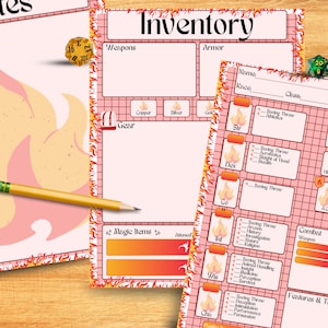 Custom Fire Themed Fillable D&D 5e Character Sheet