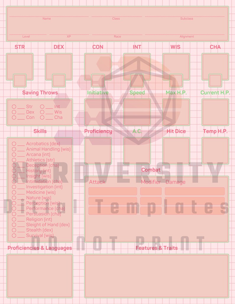 Custom Minimal Dnd 5e Printable and Fillable Character Sheet PDF Etsy