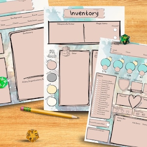 Custom Watercolor Doodle D&D 5e Printable and Fillable Character Sheet PDF [Printer friendly black and white PDF too!]