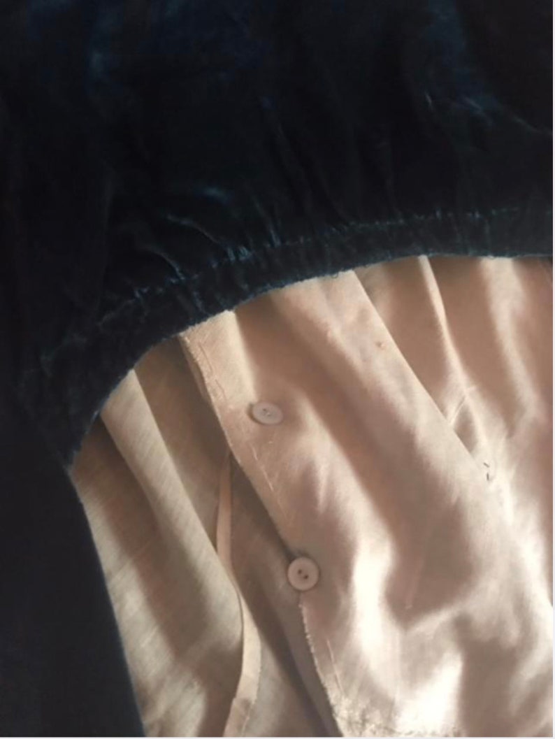 Deal of the day Reduced Edwardian Velvet Teal Vest Frogs Boston Label interesting cut in the back Personal Collection Great Accessory item