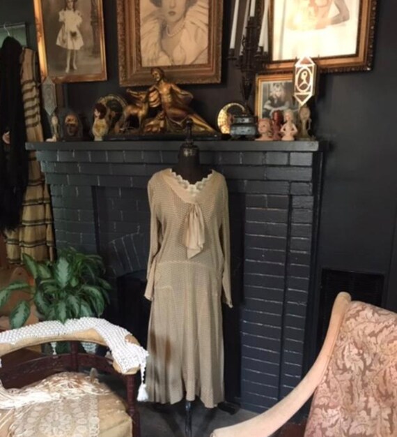 1920's Baby Face Flapper Day Dress Silk Polkadot w