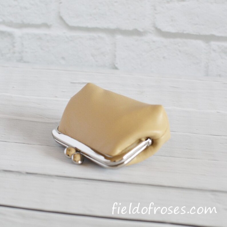 Leather Frame Coin Purse Earbud Holder Case Khaki Etsy