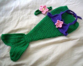 Baby Mermaid Costume - Baby Mermaid Outfit - Baby Mermaid Photo Prop - Newborn through 12 Months - Made to Order