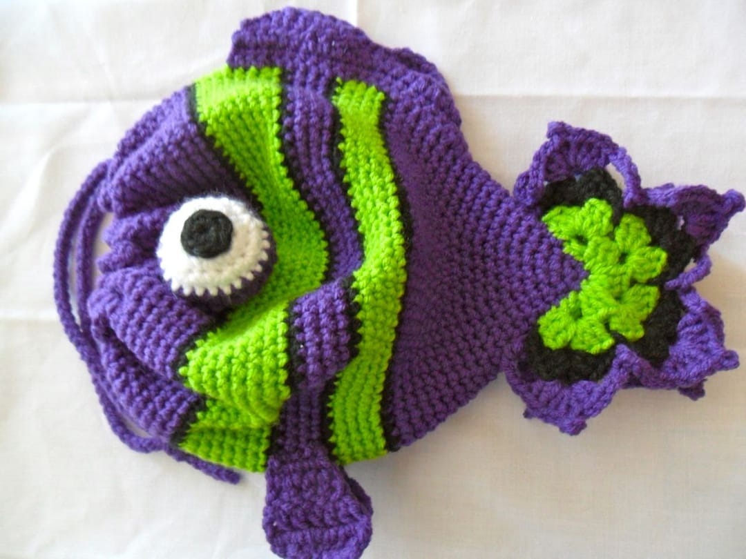 Fish Drawstring Purse Fish Purse Clownfish Purse Clownfish Drawstring