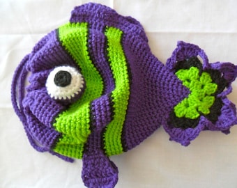 Fish Drawstring Purse - Fish Purse - Clownfish Purse - Clownfish Drawstring Purse - Fish Bag - Fish Tote - Fish Pouch - Purple Fish Purse