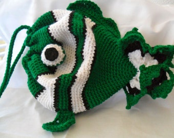 Green Drawstring Fish Purse - Green Drawstring Fish Bag - Green Drawstring Fish Tote - Green Drawstring Fish Pouch - Green Clownfish Purse