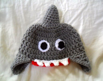 Baby Shark Hat - Baby Shark Earflap Hat - Baby Shark Ear Flap Hat - Shark Costume Hat - Baby Shark Costume Hat - 0-12 months