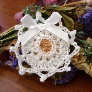 Wedding Brooch - Wedding Pin - Lucky Penny Wedding Brooch - White Lace Lucky Penny Wedding Pin - Handmade Wedding Brooch