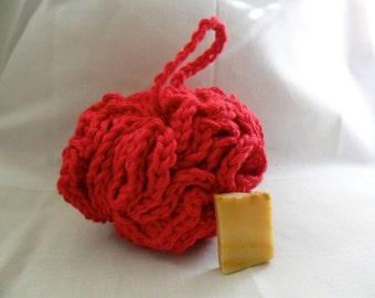 Red Bath Pouf - Red Bath Puff - Red Bath Loofah - Red Cotton Bath Pouf - Red Cotton Bath Puff - Red Cotton Bath Loofah - Ecofriendly Bath