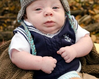 Baby Owl Beanie - Baby Owl Hat - Baby Owl Earflap Hat - Sleepy Owl Beanie - Sleepy Owl Hat - Sleepy Owl Earflap Hat - 0-12 months