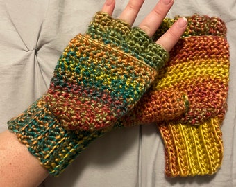 Thick & Warm Multicolored Convertible Mittens - Multicolored Convertible Mittens - Multicolored Fingerless Mittens - Ready to Ship!