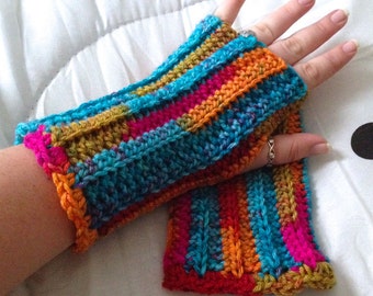 Rainbow Fingerless Gloves - Rainbow Wristwarmers - Rainbow Wrist Warmers - Rainbow Gauntlets - Rainbow Arm Warmers - Cosplay Gauntlets