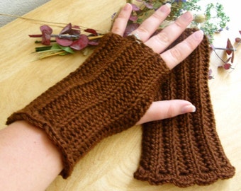 Gants marron - gants texto marron - brun manchettes - Brown chauffe-poignets - Brown mitaines - gantelets marrons