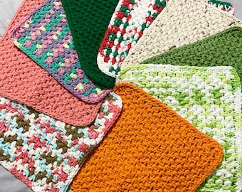 Handmade Cotton Washcloth – Textured Face Cloth – Eco Friendly Spa Cloth – 8 Inch Crochet Washcloth – Multicolor or Solid