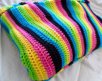 Neon Topsy Turvy Wavy Zebra Stripe Afghan Blanket - 69 in. x 47 in.