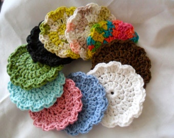 Grab Bag of 10 Crocheted Flower Face Cloth Scrubbies - Cotton Makeup Removers - Cotton Face Cloths - Washable Makeup Removers - Cotton Cloth