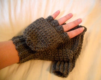 Wool Convertible MIttens - Wool Glittens - Wool Mitts - Wool Mittens - Gray Mittens - Gray Glittens - Charcoal Dark Gray