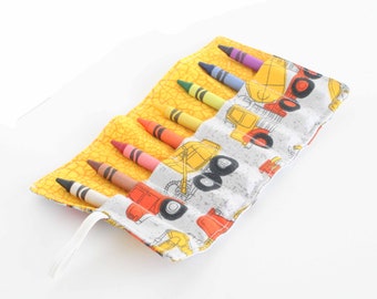 MINI Crayon Roll, crayon holder perfect for purse, diaper bag or travel  Construction Truck fabrics. Great for gifts!