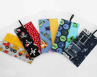 MINI Crayon Roll, crayon holder perfect for purse, diaper bag or travel  Various boy designs to chose from. Great for gifts!