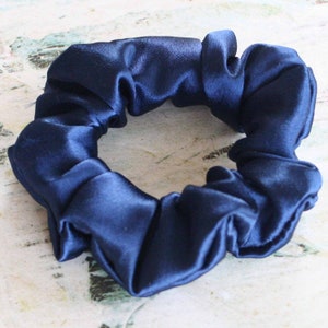 Navy Blue Satin Scrunchie hair tie  ~ 90&#39;s fashion ~ kids ~ adult fashion ~ tween teen fashion