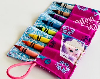 LAST ONE MINI Disney Frozen Crayon Roll, Disney Tangled crayon roll. Perfect for purse or diaper bag, travel, Great for gifts