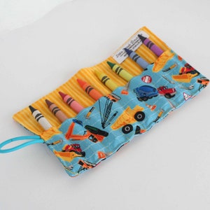 MINI Crayon Roll, crayon holder perfect for purse, diaper bag or travel Fun Construction fabrics. Great for gifts!