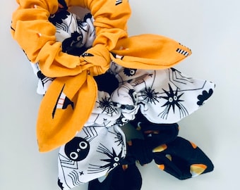 3 Halloween scrunchie pack hair tie ~ 90's fashion ~ kids fashion ~ tween ~ Witch- spider ~ Candy corn ~ Orange