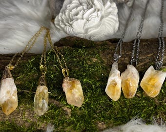 Citrine raw stone necklace / gold plated - natural / citrine necklace
