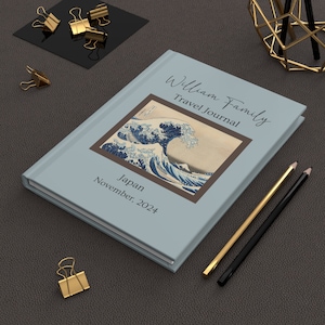 Personalized Japan Travel Journal/kanagawa wave notebook/family vacation journal/travel diary/ukiyoe/vacation travel gift/travel memory book