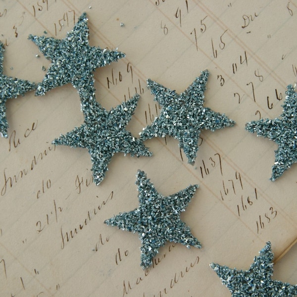 TWELVE Glass Glitter Stars  AQUA