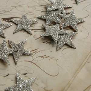 TWELVE Glass Glitter Stars S I L V E R image 1