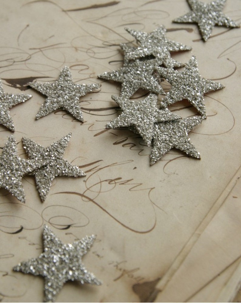 TWELVE Glass Glitter Stars S I L V E R image 1