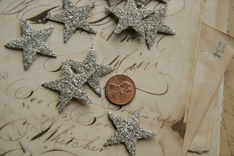 TWELVE Glass Glitter Stars S I L V E R image 2