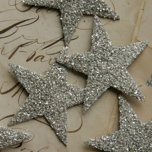 LARGE 8 count SILVER German Glass Glitter Stars