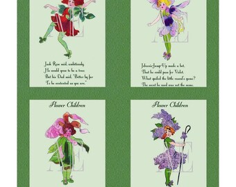 DNC 050 Artistic Ephemera Instant Download Four 4" x 5" Images as an 8" x 10" JPG – Flower Children - Rose, Johnnie Jump Up, Lady Slipper +