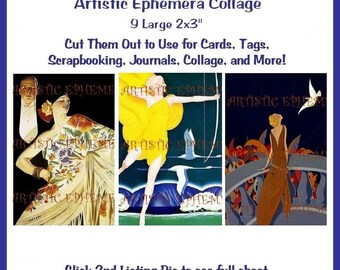 EP-035 Artistic Ephemera Collage Digital Sheet - Instant Download - 9 Images 2" x 3" - Fashionable Art Deco Ladies