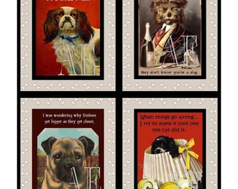 DNC 034 Artistic Ephemera Instant Download Four 4" x 5" Images as an 8" x 10" JPG – Cute Funny Dogs "If things go wrong, the CAT did it."